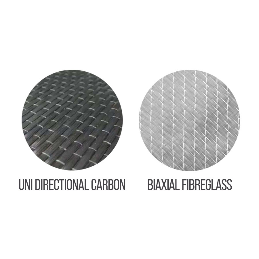 PROVEN HYBRID BIAX FIBREGLASS AND UD CARBON BEAM LAY-UP
This construction is lightweight but strong,