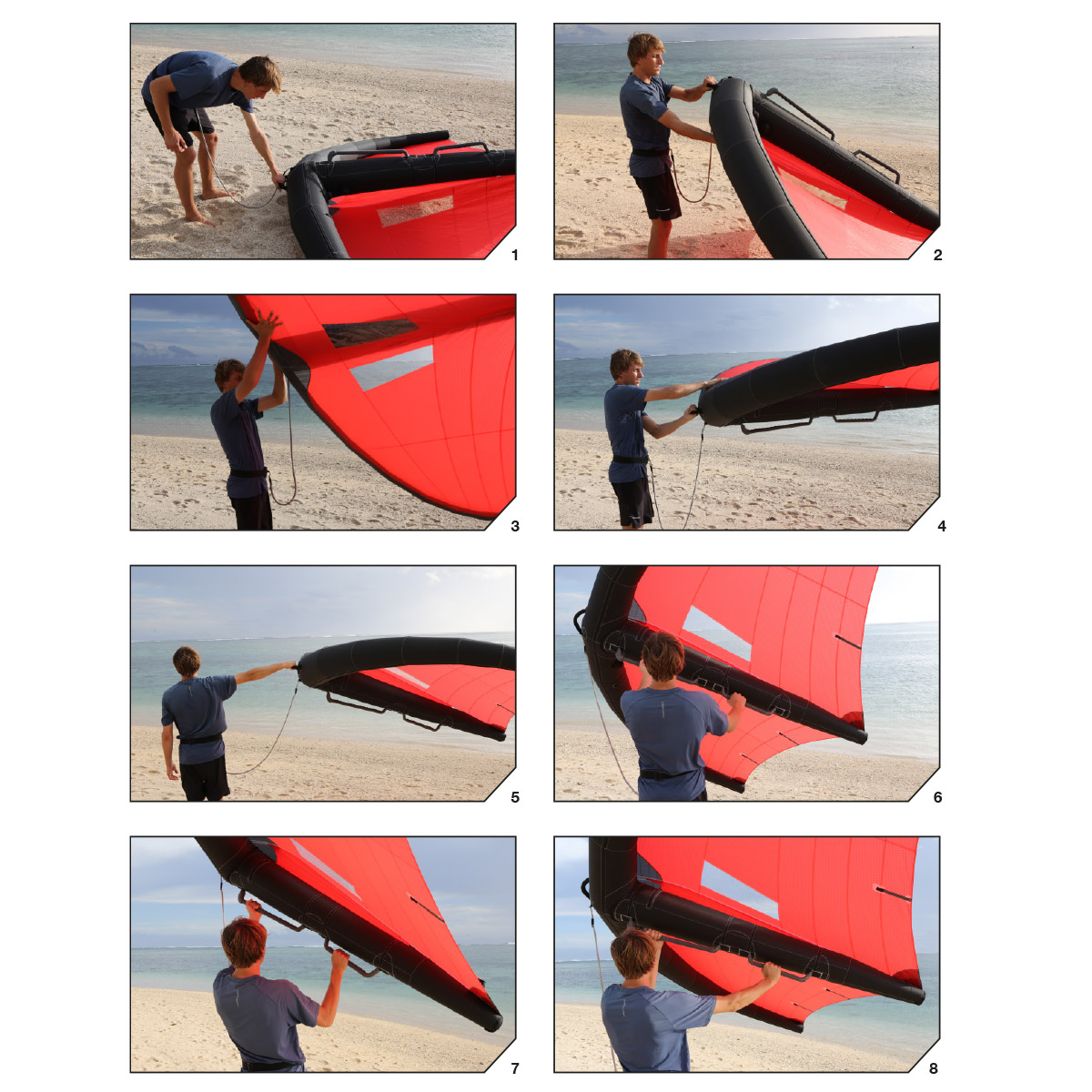 FIRST USE

Never learn to use this product in more than 10 knots of wind.
The wing has a de-power ha