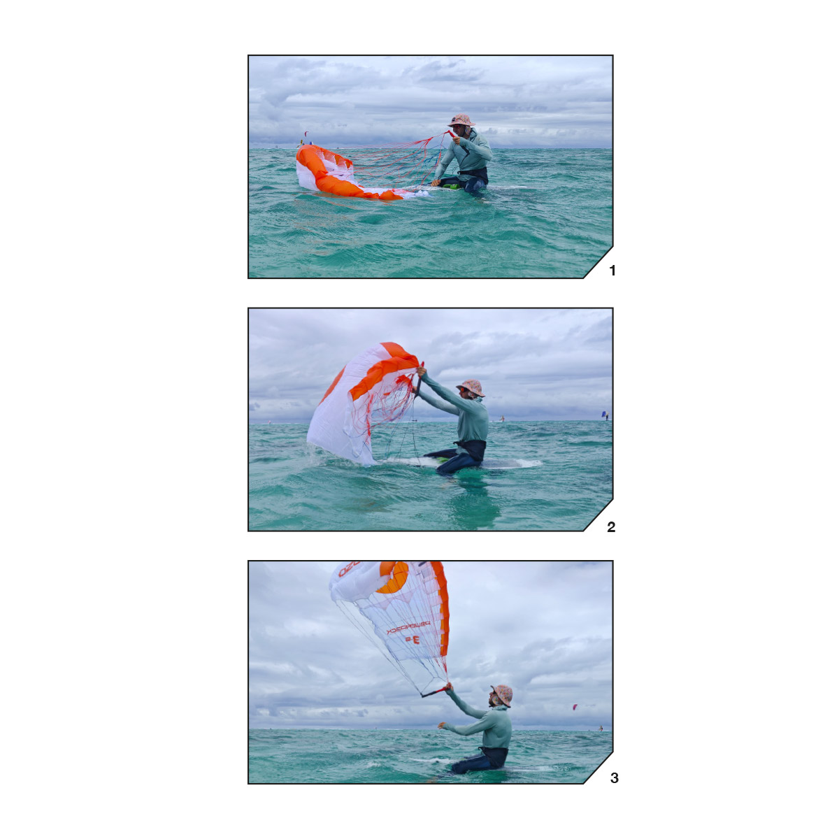 water relaunch

If the wing is under water, take the leading edge with two hands on the left and rig