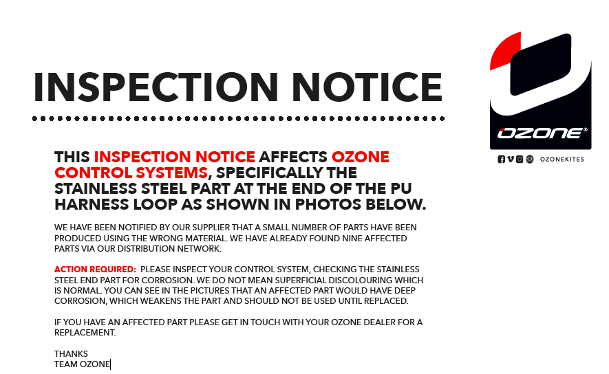 letter template d NOTICE  News  Ozone  Kitesurf INSPECTION IMPORTANT